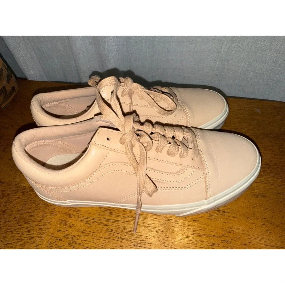 Vans Old Skool Veggie Tan Leather Sneakers Peach Beige Womens 8.5 Mens 7.0